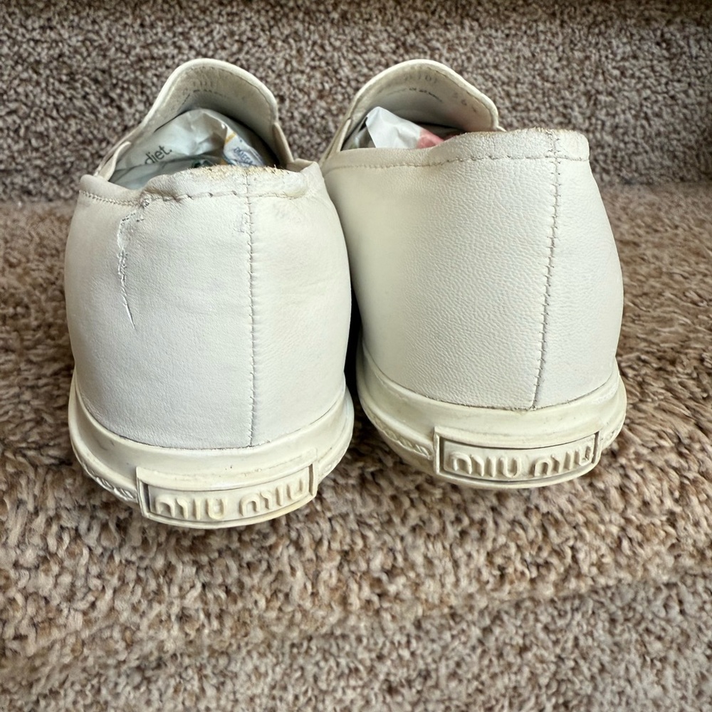 Miu Miu Cream Slip-On Flats with Silver Tips - Picture 4 of 16